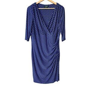 Lauren Ralph Lauren Wrap Size 14 Long 3/4‎ Sleeves Blue Print Mini Dress